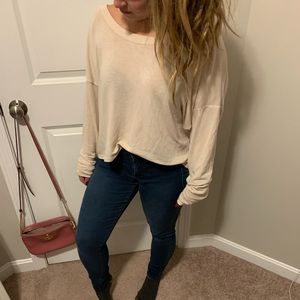 Tobi ~ Cream Lace Back Long Sleeve Shirt